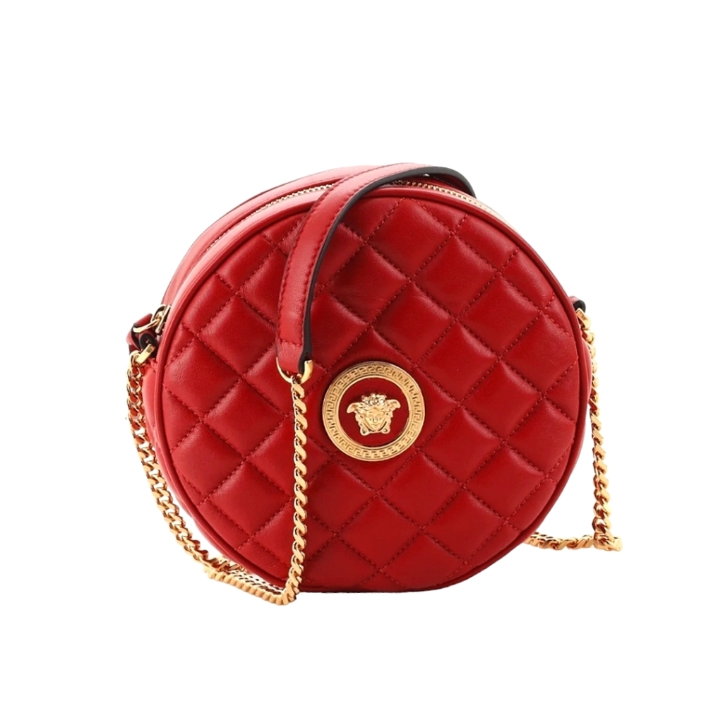 Versace Red Quilted Medusa Medallion Logo Round Leather Crossbody